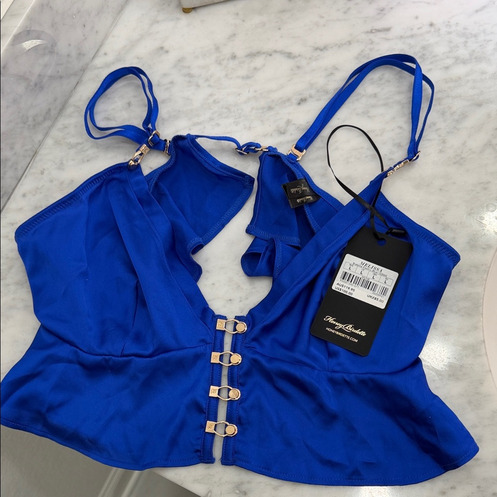 Honey birdette Melissa Royal Blue Crop Top NEW